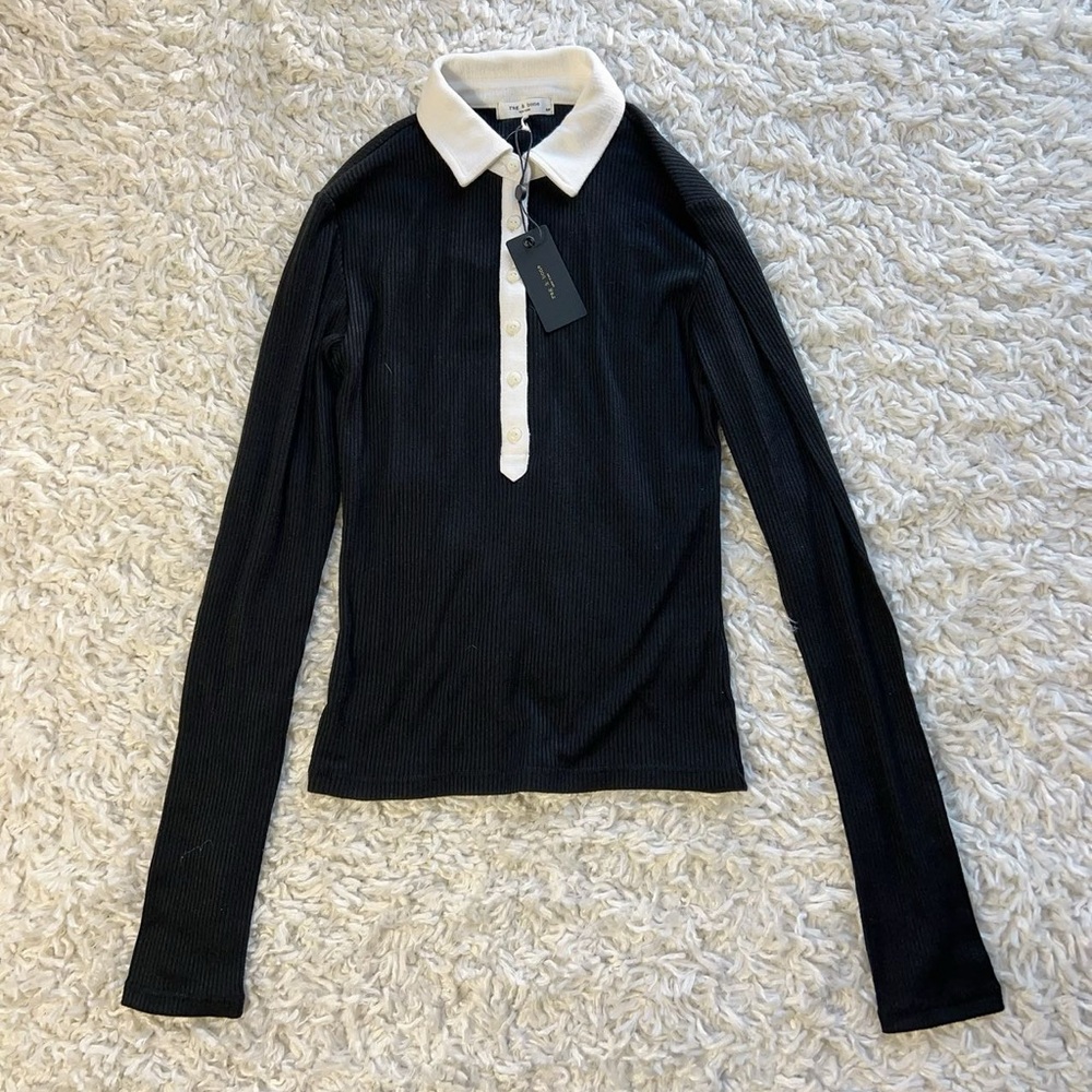 NWT Rag Bone The Knit Colorblock Polo Rib Cotton T-Shirt Sweater - Picture 7 of 7